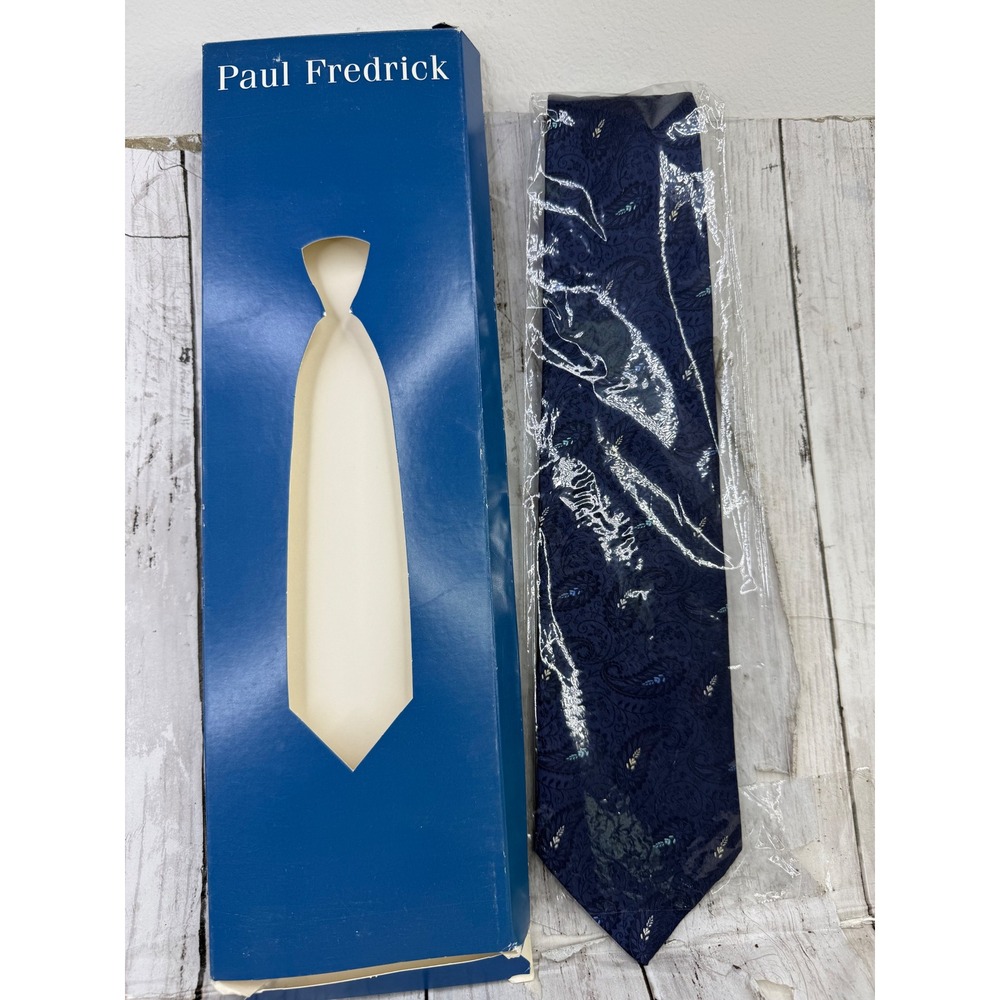 Paul Fredrick Mens Navy Blue Paisley Italian Silk Tie Hand Tailored USA TPE0606